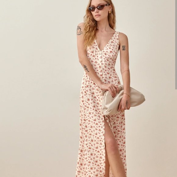 Reformation Dresses & Skirts - Reformation Luke Ivory Floral Print Sleeveless Midi Dress Sleeveless Women's 2